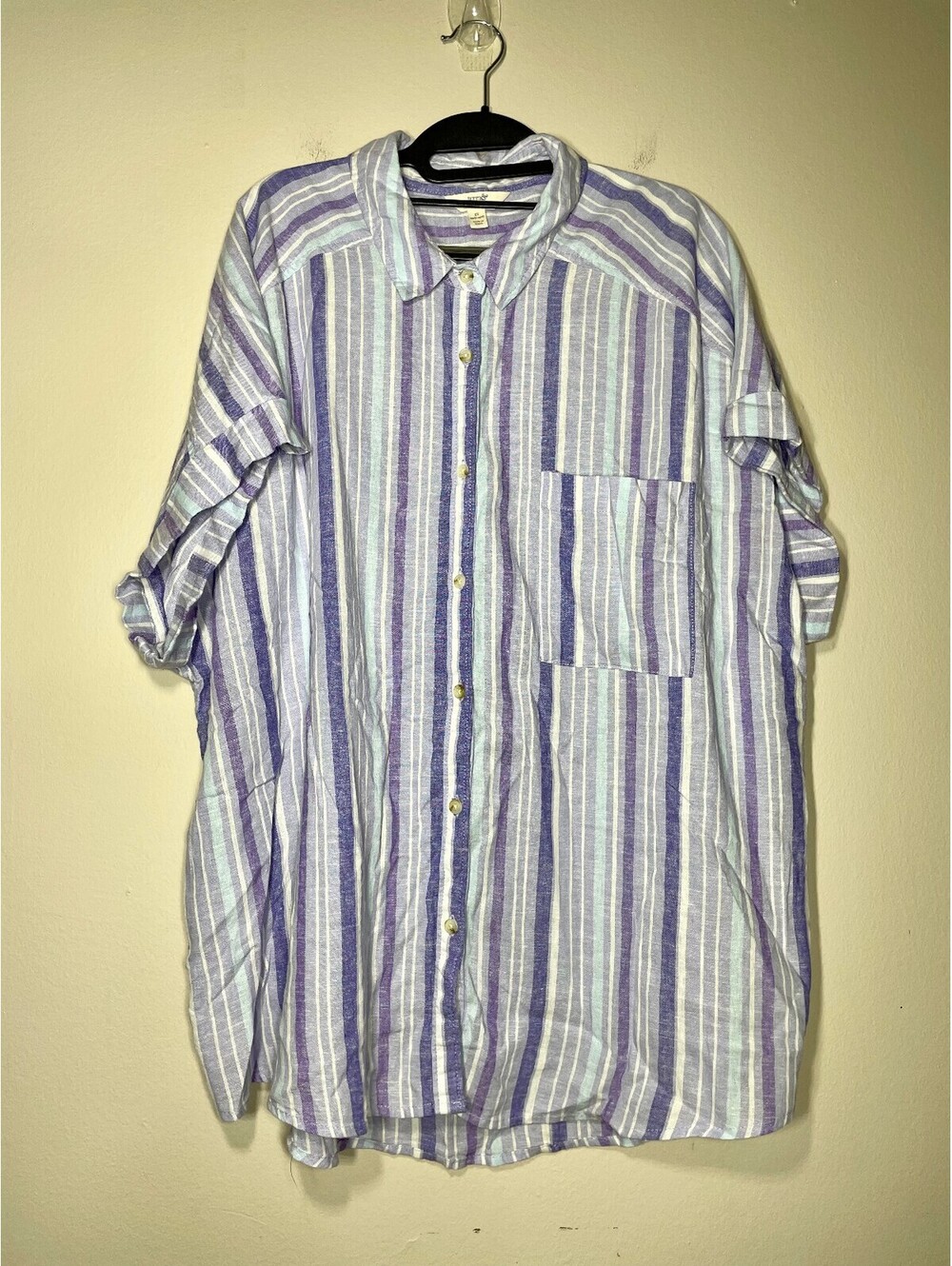 Pastel Striped Linen Blend Camp Shirt Coastal Grandma 2X